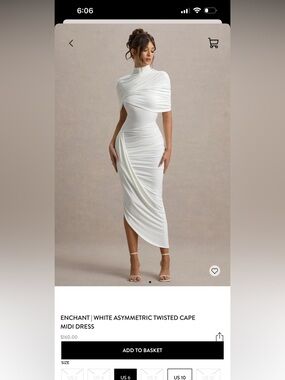 Club L London White Asymmetric Twisted Cape Midi Dress
